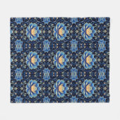 Elegant Blauw Lotus Tegel Patroon Fleece Deken (Voorkant (Horizontaal))