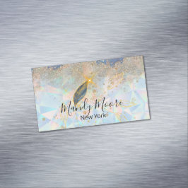Elegant Blauw & Luxe Goud Waterverf Bloemmotief Magnetisch Visitekaartje