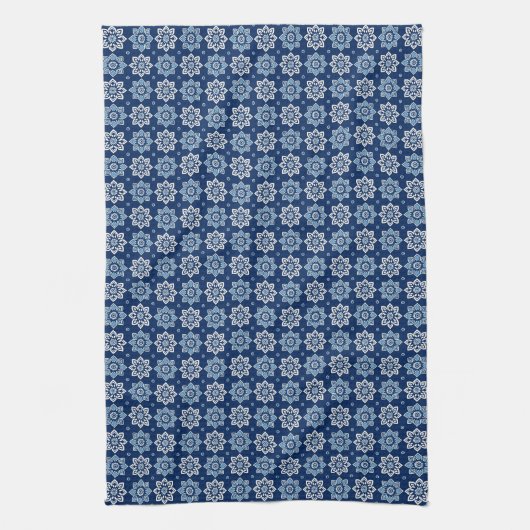 Elegant Blauw Mandala Bloemenpatroon Theedoek (Verticaal)