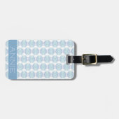 Elegant Blauw Mandala Patroon op Witte Naam Bagagelabel (Voorkant horizontaal)