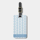 Elegant Blauw Mandala Patroon op Witte Naam Bagagelabel (Voorkant verticaal)