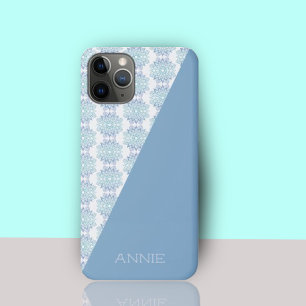 Elegant Blauw Mandala Patroon op Witte Naam Case-Mate iPhone Case