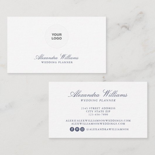 Elegant blauw Manuscript Moderne Professionele Log Visitekaartje (Voorkant / Achterkant)