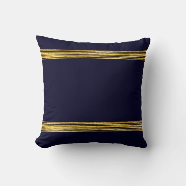 Elegant blauw marinepatroon, horizontale goudlijne kussen (Voorkant)