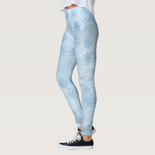 Elegant blauw marmer glitter sneeuwvlokpatroon leggings