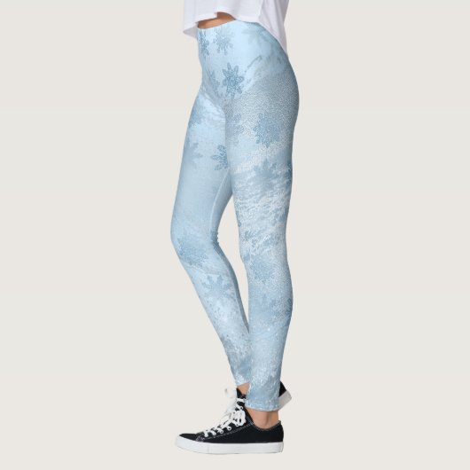 Elegant blauw marmer glitter sneeuwvlokpatroon leggings (Links)