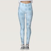 Elegant blauw marmer glitter sneeuwvlokpatroon leggings (Voorkant)