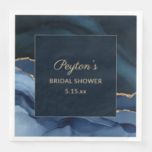 Elegant blauw marmer goud bruiloft Papier Servet