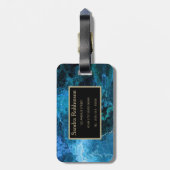 Elegant blauw marmer patroon met naam bagagelabel (Achterkant verticaal)