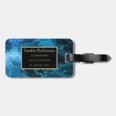 Elegant blauw marmer patroon met naam bagagelabel (Achterkant horizontaal)