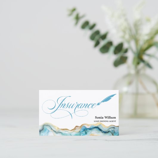 Elegant Blauw Marmer Professionele Verzekeringsage Visitekaartje (Staand voorkant)