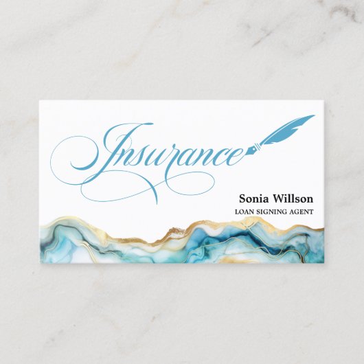 Elegant Blauw Marmer Professionele Verzekeringsage Visitekaartje (Voorkant)
