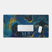 Elegant blauw marmer voor goudglitter monogram bureaumat (Keyboard & Muis)