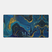 Elegant blauw marmer voor goudglitter monogram bureaumat (Voorkant)