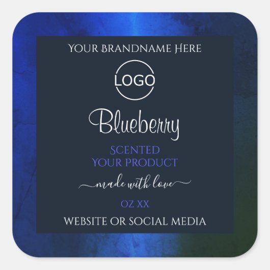 Elegant blauw marmerpatroon Etiket Logo toevoegen (Voorkant)