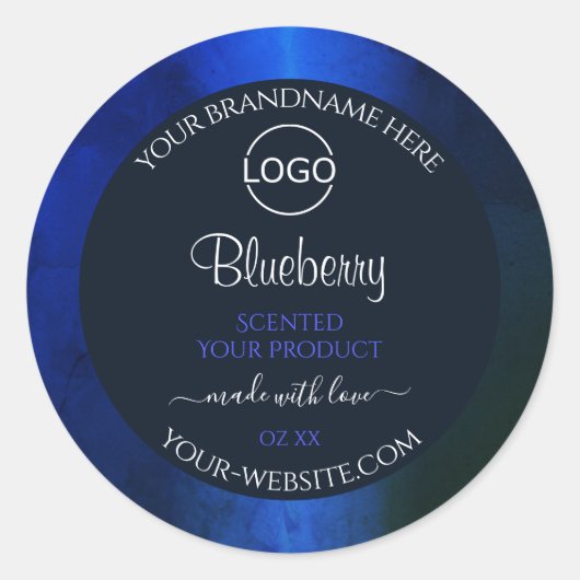 Elegant blauw marmerpatroon Etiket Logo toevoegen (Voorkant)