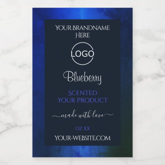 Elegant blauw marmerpatroon Etiket Logo toevoegen (Enkel label)