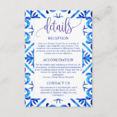 Elegant Blauw Marokkaans Patroon Bruiloft Details Informatiekaartje (Voorkant)