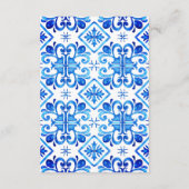 Elegant Blauw Marokkaans Patroon Bruiloft Details Informatiekaartje (Achterkant)