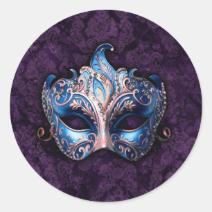 Elegant Blauw Masker voor een Masquerade Ronde Sticker