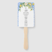 Elegant Blauw Mediterraan Huwelijksprogramma Kaart Handwaaier (Achterkant)