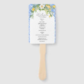 Elegant Blauw Mediterraan Huwelijksprogramma Kaart Handwaaier (Voorkant)