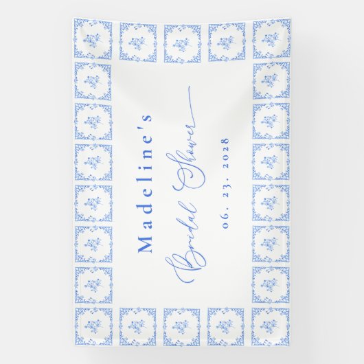 Elegant blauw mediterraan Tegel Vrijgezellenfeest Spandoek (Verticaal)