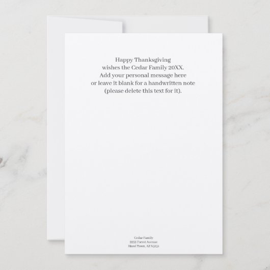 Elegant blauw met beige schets "Bedankt geven" Cit Bedankkaart (Achterkant)