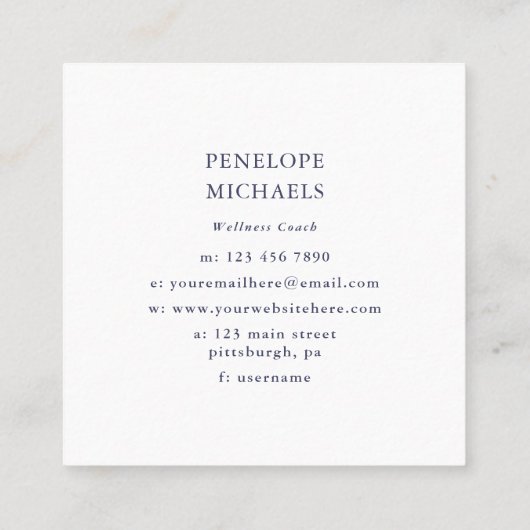 Elegant blauw met geel trellis patroon vierkante visitekaartje (Achterkant)