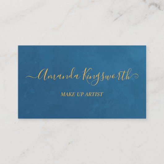 Elegant blauw met goudscriptprofessionele vormgevi visitekaartje (Voorkant)