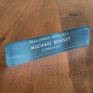 Elegant Blauw Metallic Zakelijk Naambordje