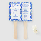 Elegant blauw Mexicaans Talavera bruiloft programm Handwaaier (Voorkant en achterkant)