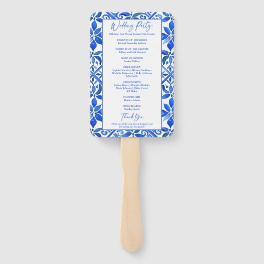 Elegant blauw Mexicaans Talavera bruiloft programm Handwaaier (Achterkant)
