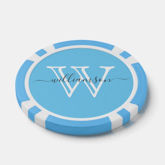 Elegant Blauw Minimale Naam en Monogrammed Poker Chips (Enkel)