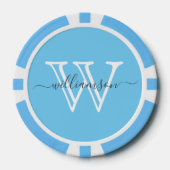 Elegant Blauw Minimale Naam en Monogrammed Poker Chips (Voorkant)