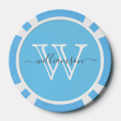 Elegant Blauw Minimale Naam en Monogrammed Poker Chips (Achterkant)