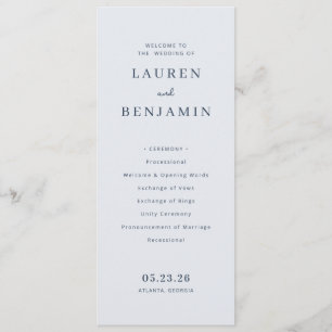 Elegant Blauw Minimalistisch Huwelijksprogramma Programmakaart