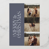 Elegant blauw modern minimal multi botanische foto folie feestdagenkaart (Voorkant)