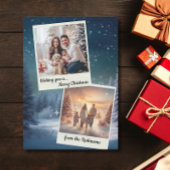 Elegant Blauw Modern Twee Fotocollage Kerstmis Feestdagenkaart