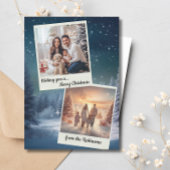 Elegant Blauw Modern Twee Fotocollage Kerstmis Feestdagenkaart