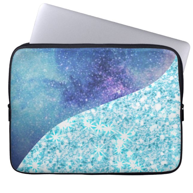 Elegant Blauw Moderne gradiënt galaxy glitter ster Laptop Sleeve (Voorkant)
