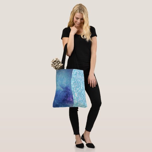 Elegant Blauw Moderne gradiënt galaxy glitter ster Tote Bag (Op model)