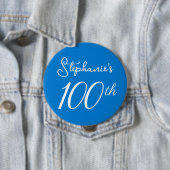 Elegant Blauw Monogram 100ste Verjaardagsfeestje Ronde Button 4,0 Cm (In situ)