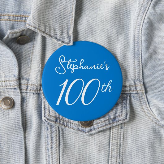Elegant Blauw Monogram 100ste Verjaardagsfeestje Ronde Button 4,0 Cm (In situ)