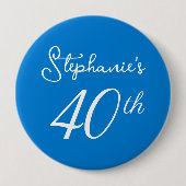 Elegant Blauw Monogram 40e Verjaardagsfeestje Ronde Button 4,0 Cm (Voorkant)
