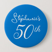 Elegant Blauw Monogram 50e Verjaardagsfeestje Ronde Button 4,0 Cm (Voorkant)