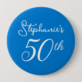 Elegant Blauw Monogram 50e Verjaardagsfeestje Ronde Button 4,0 Cm