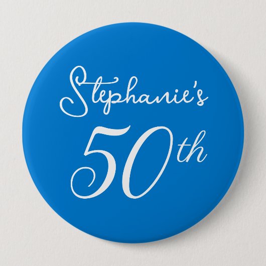 Elegant Blauw Monogram 50e Verjaardagsfeestje Ronde Button 4,0 Cm (Voorkant)