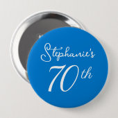 Elegant Blauw Monogram 70e Verjaardagsfeestje Ronde Button 4,0 Cm (Voorkant /achterkant)