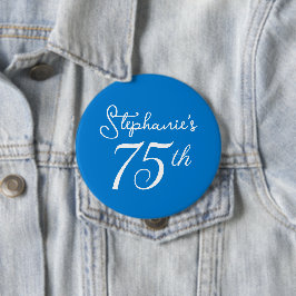 Elegant Blauw Monogram 75e Verjaardagsfeestje Ronde Button 4,0 Cm